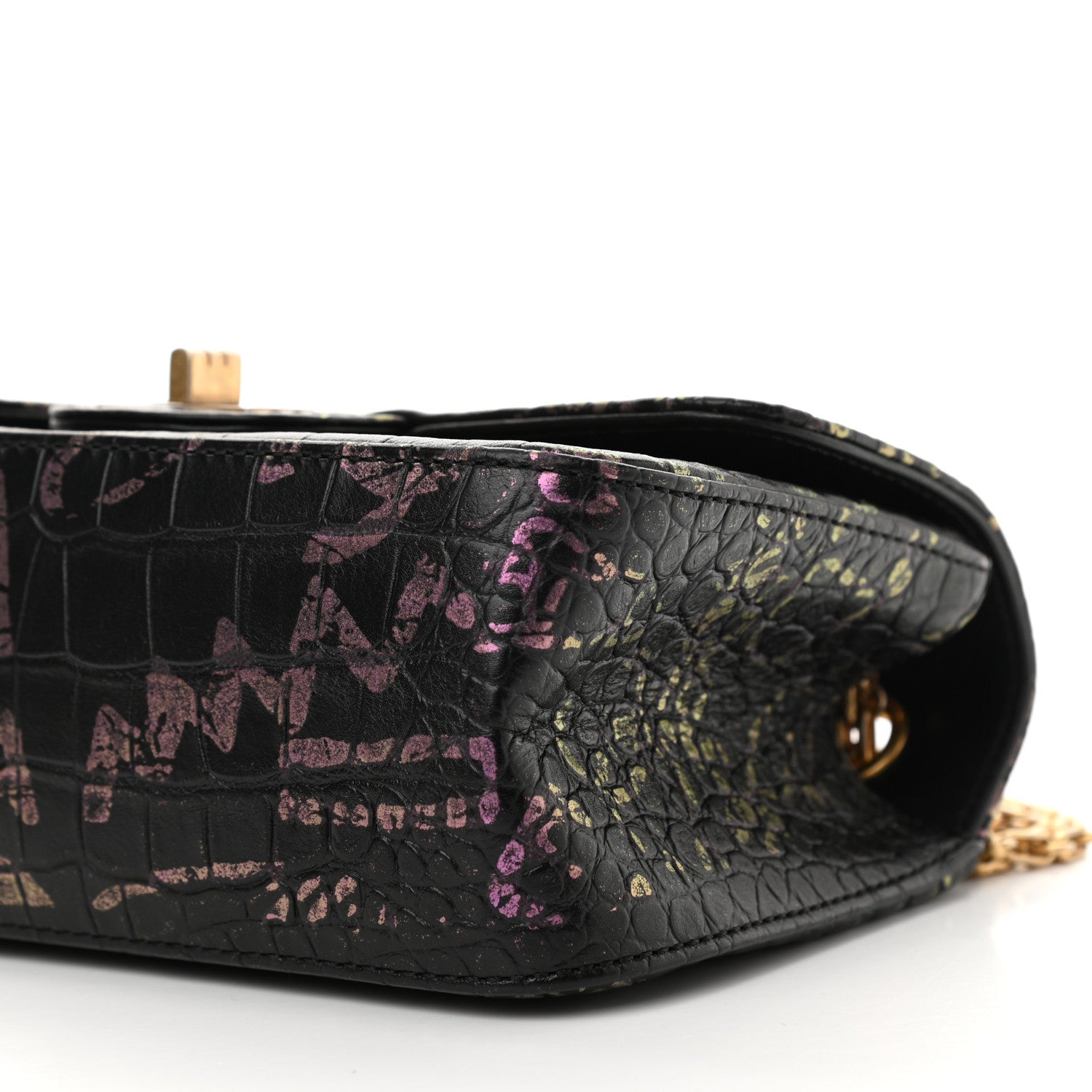 Chanel Calfskin Crocodile Embossed Graffiti 2.55 Mini Crocodile Reissue Flap Black Pink 9 of 10