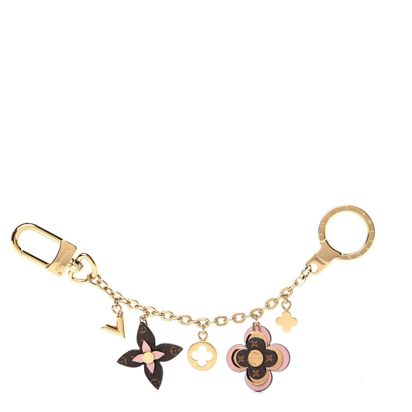 Brass Monogram Blooming Flowers Bag Charm Key Holder Rose Ballerine