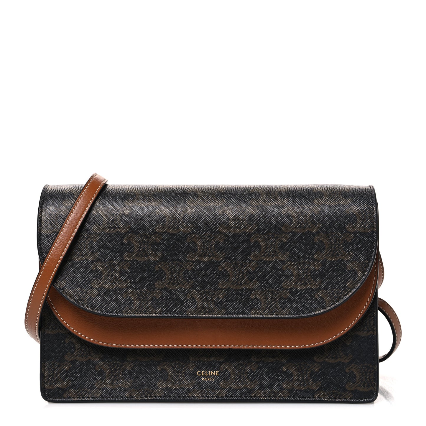 Triomphe Canvas Lambskin Wallet On Strap Tan