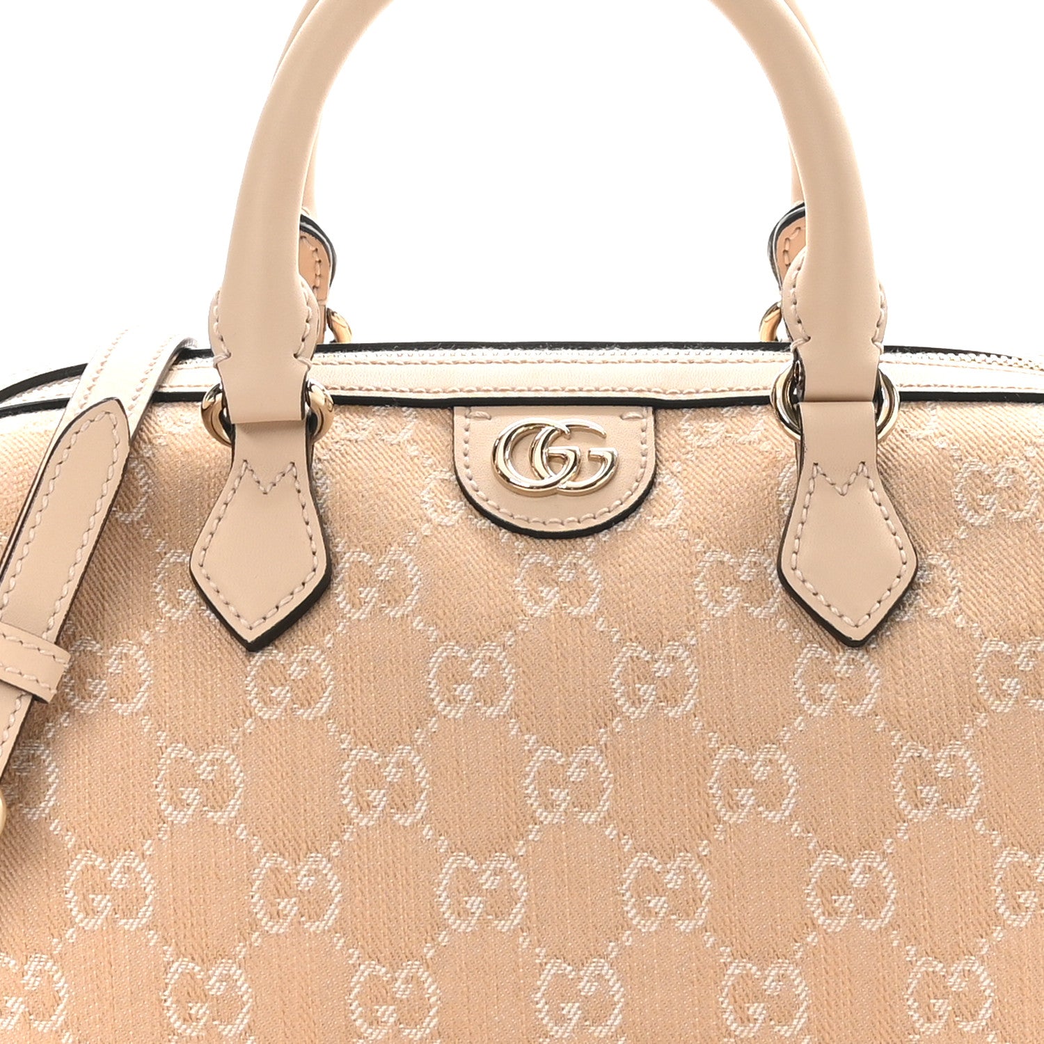 Gucci Summer Denim Calfskin GG Monogram Small Ophidia Top Handle Bag Souffle Rose 9 of 11