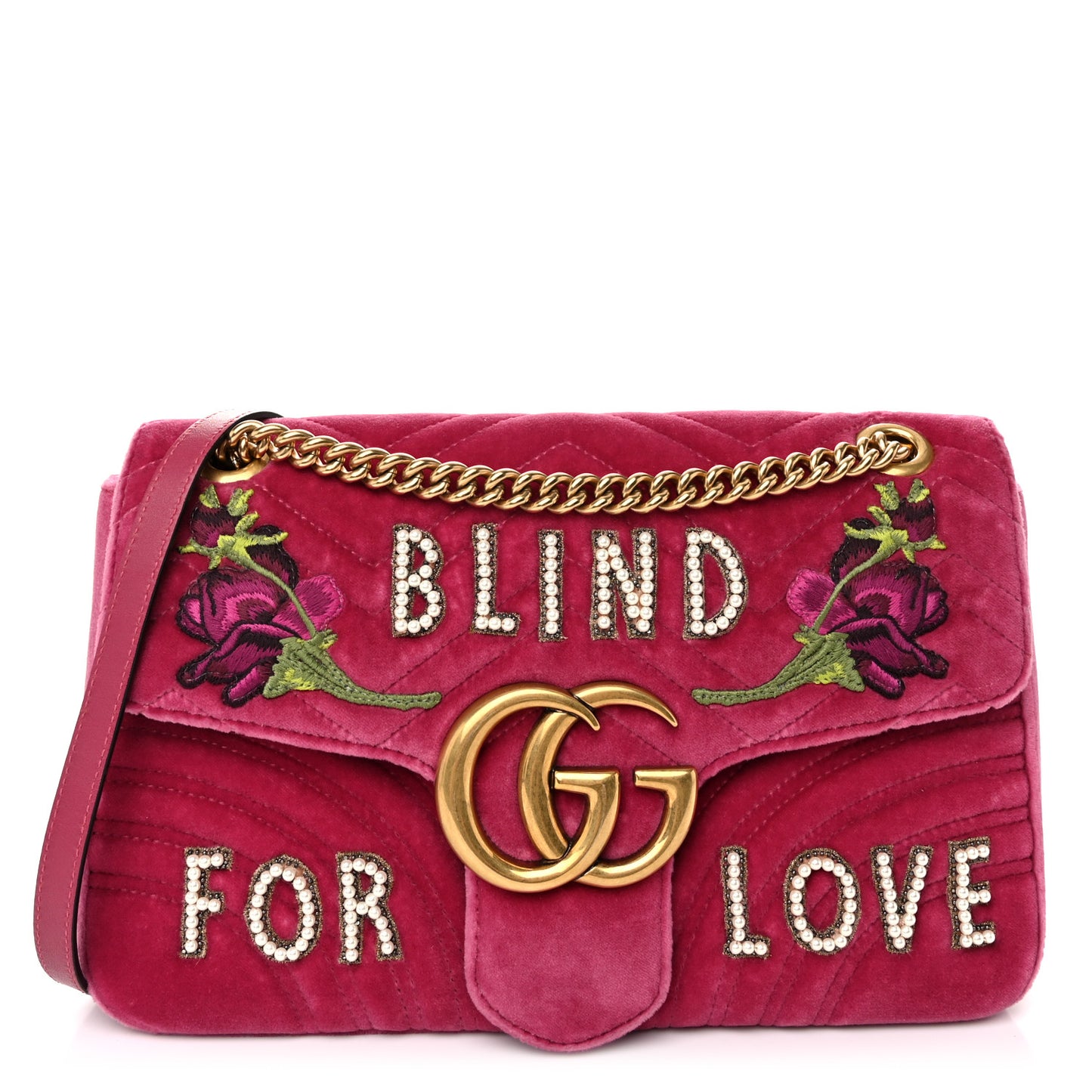 Velvet Matelasse Blind for Love Embroidered Medium GG Marmont Shoulder Bag Light Raspberry Rose Multicolor