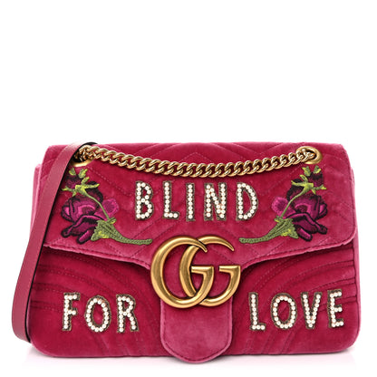 Gucci Velvet Matelasse Blind for Love Embroidered Medium GG Marmont Shoulder Bag Light Raspberry Rose Multicolor 1 of 10