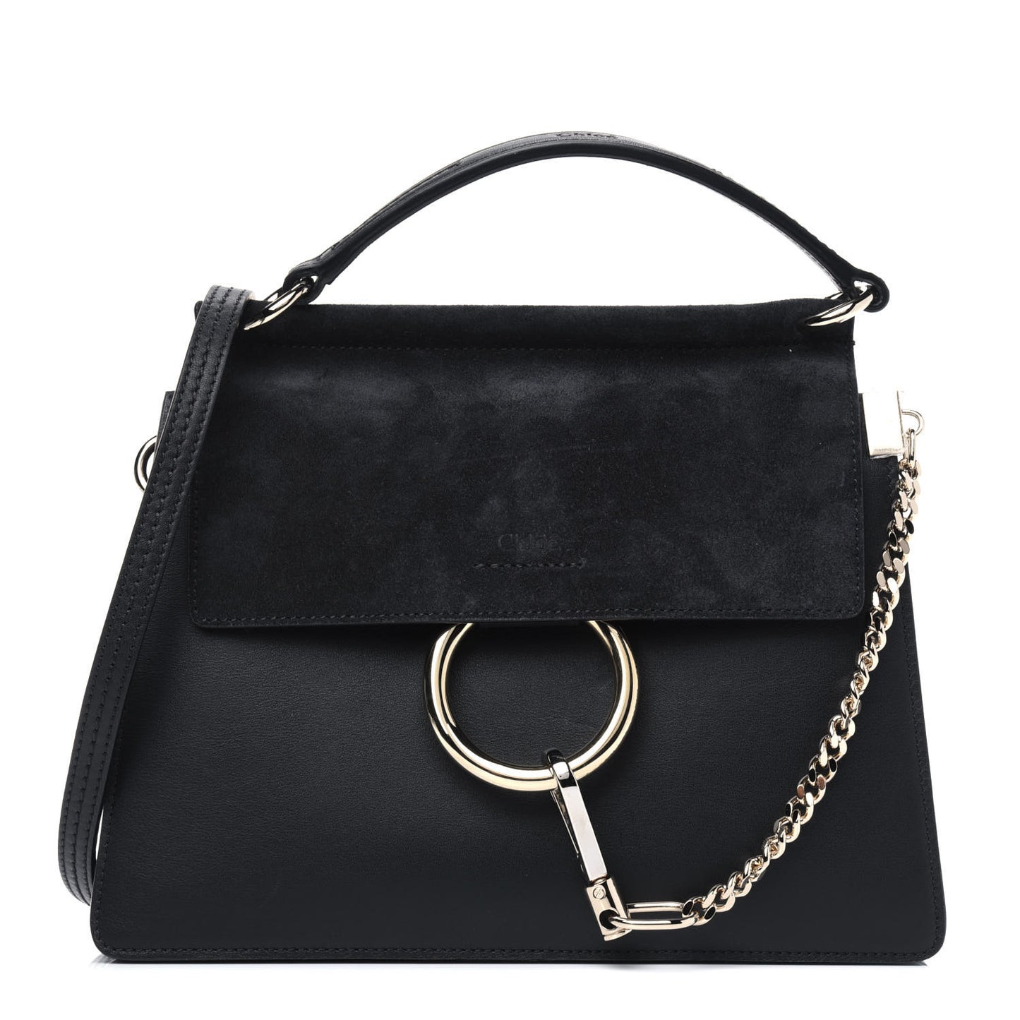 Suede Calfskin Medium Faye Shoulder Bag Black