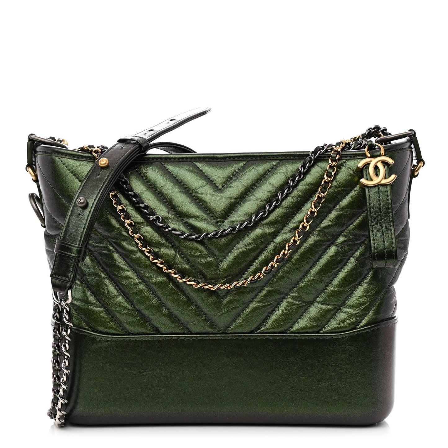 Metallic Aged Calfskin Chevron Quilted Medium Gabrielle Hobo Green