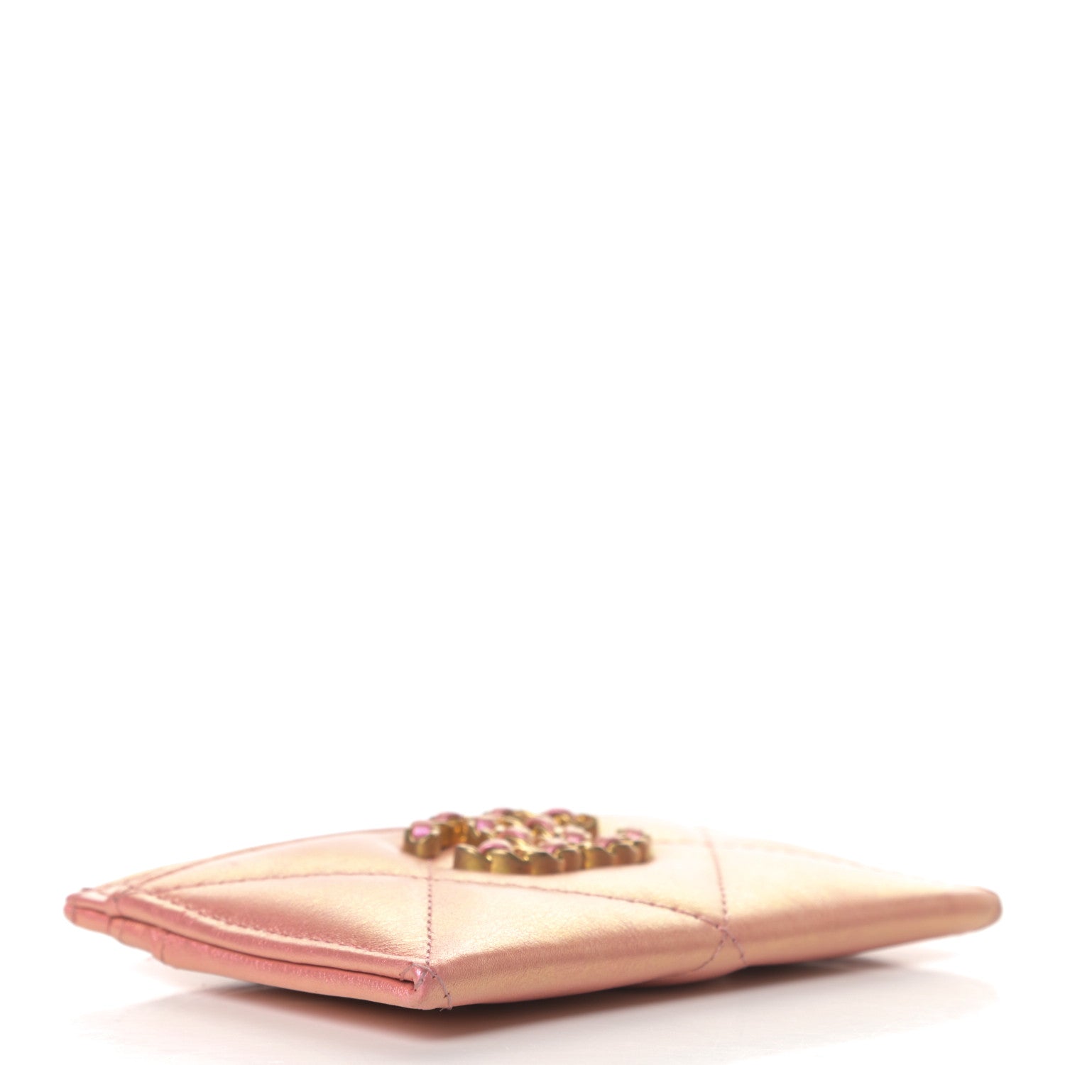 Chanel Iridescent Calfskin Quilted Chanel 19 Card Holder Pink 4 of 8