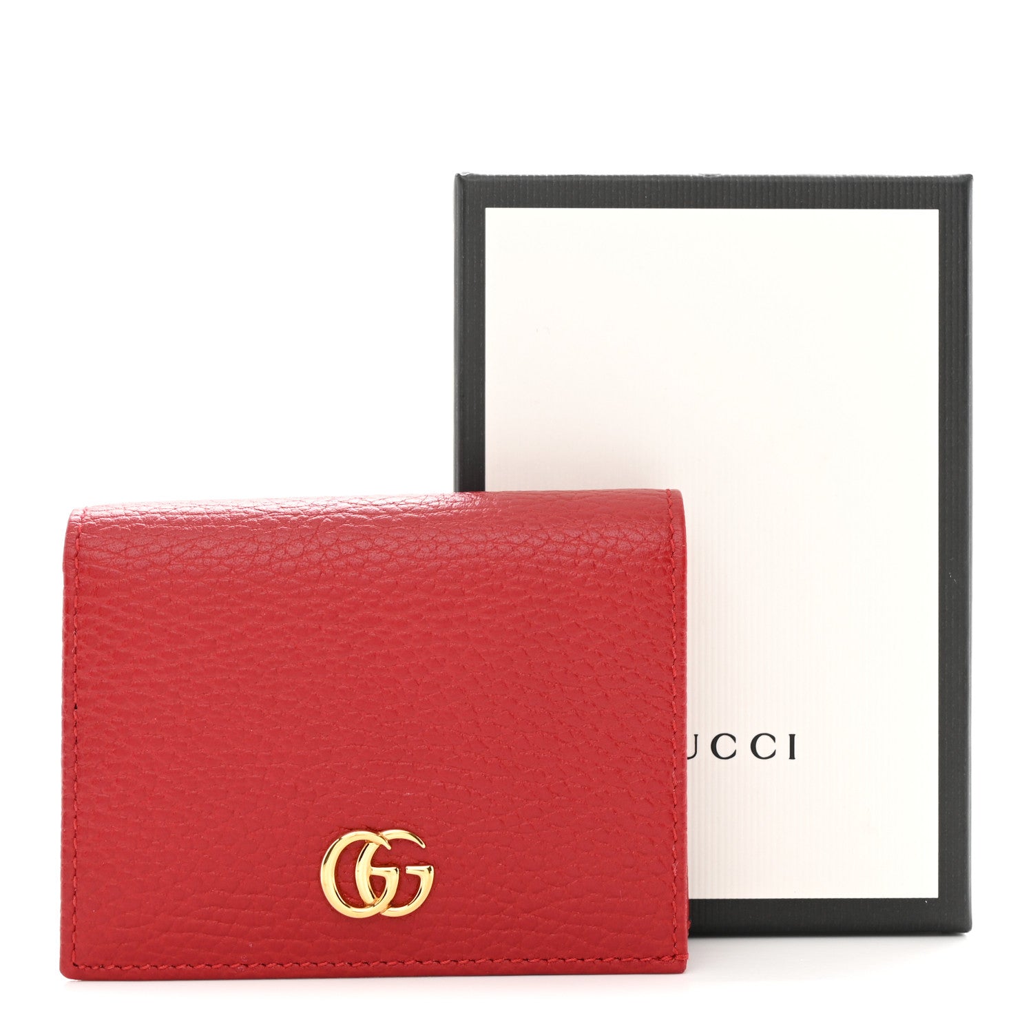 Gucci Pebbled Calfskin GG Marmont Card Case Hibiscus Red 8 of 8