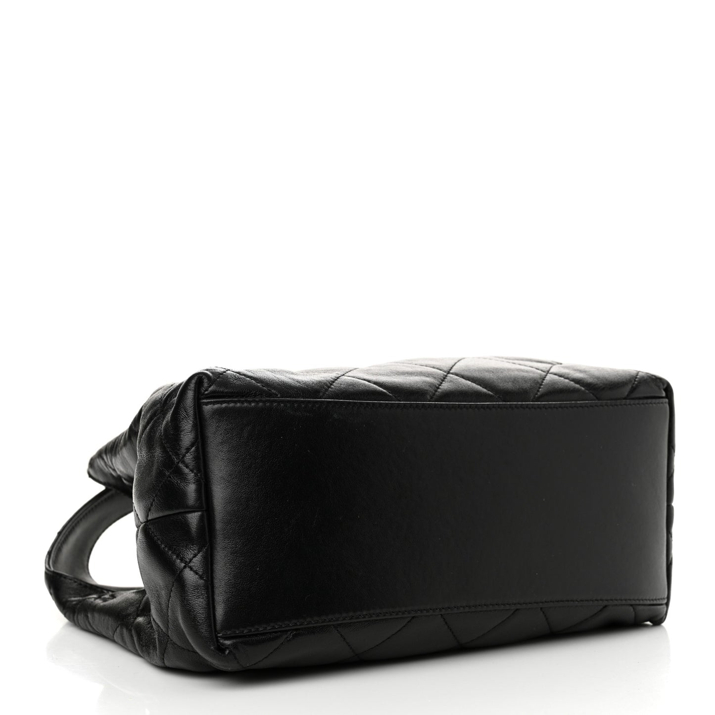 Shiny Lambskin Quilted CC Belt Shopping Bag Black Black