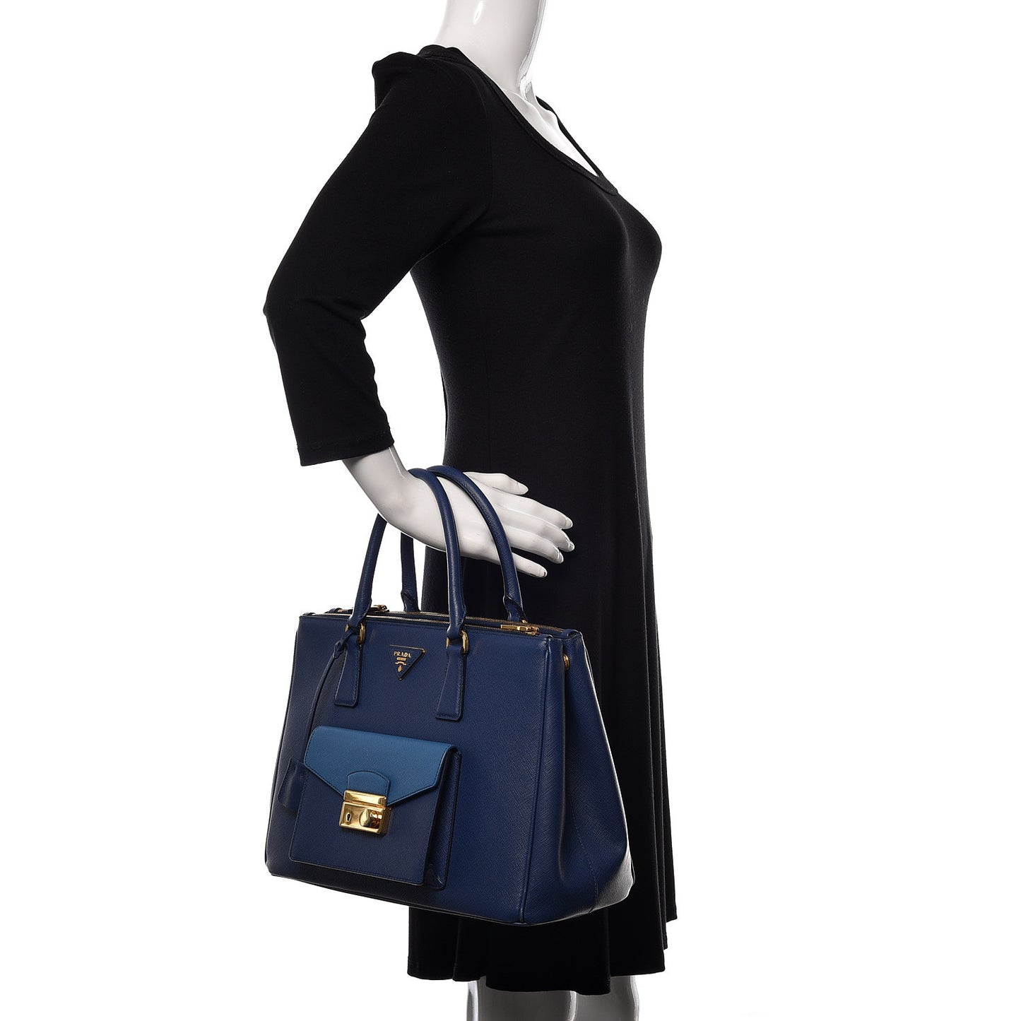 Saffiano Lux Galleria Front Pocket Tote Bluette Cobalto