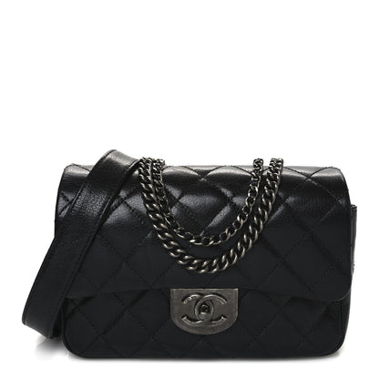 Chanel Shiny Goatskin Quilted Small Double Carry Waist Chain Flap Black 1 of 11