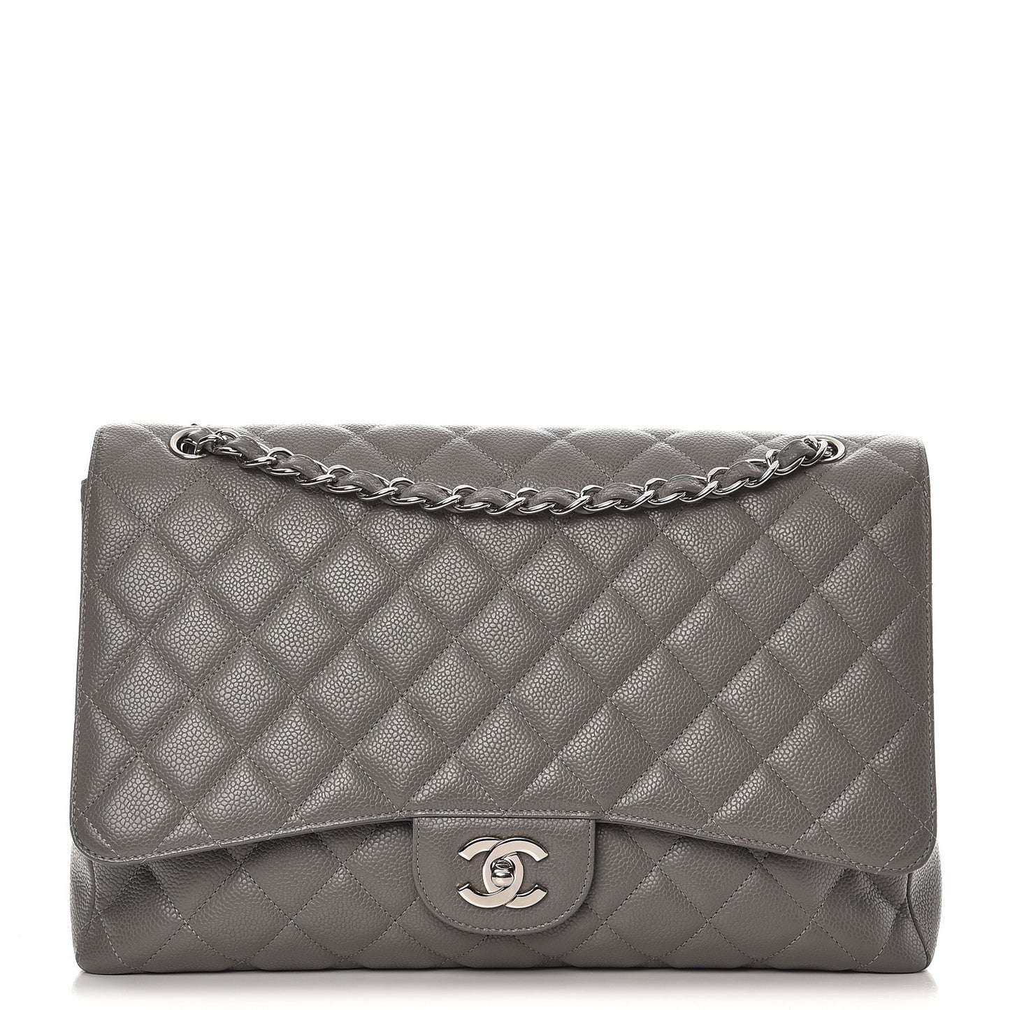 Caviar Quilted Maxi Single Flap Grey