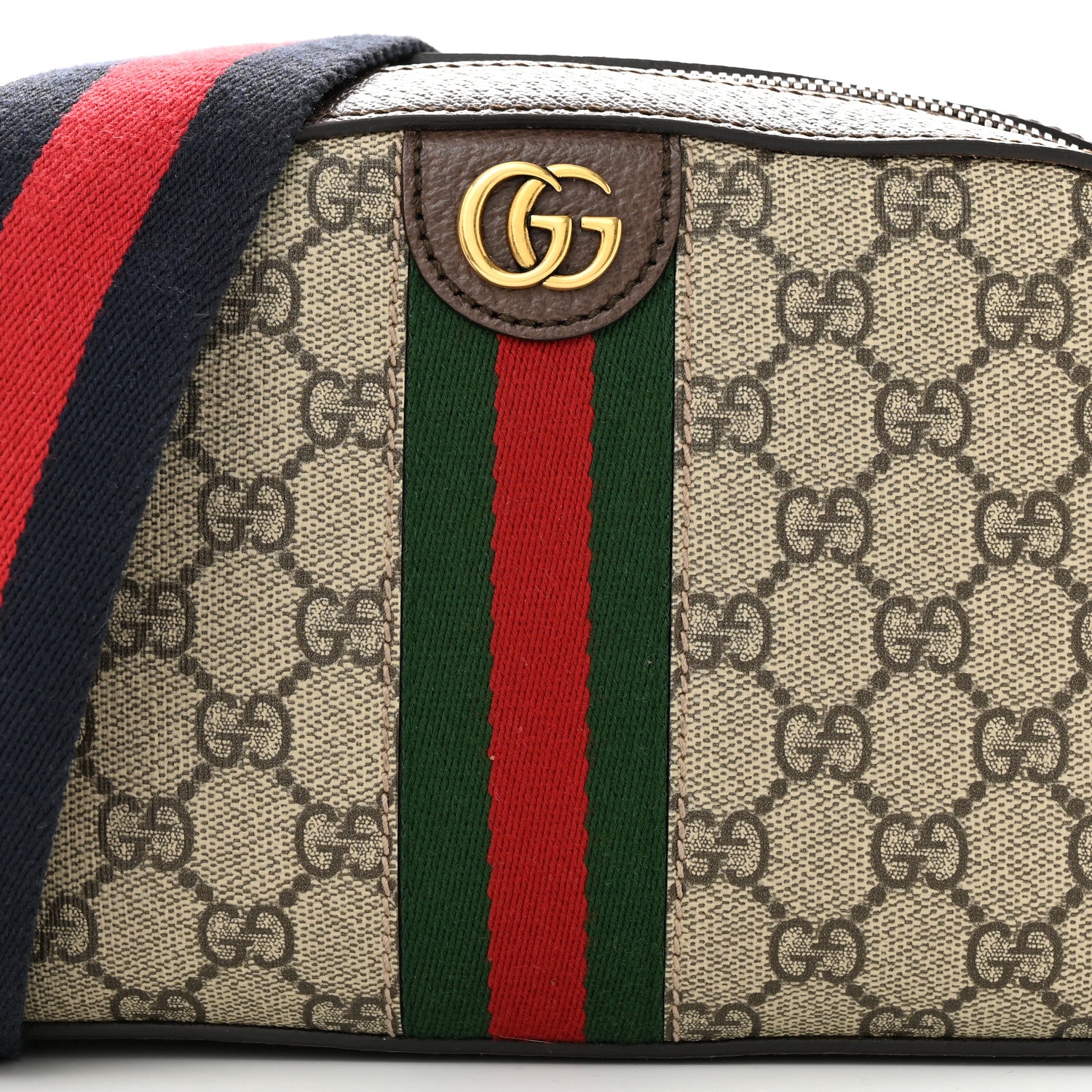 Gucci GG Supreme Monogram Textured Dollar Calfskin Web Ophidia Wristlet Shoulder Bag Beige Ebony New Acero 8 of 14