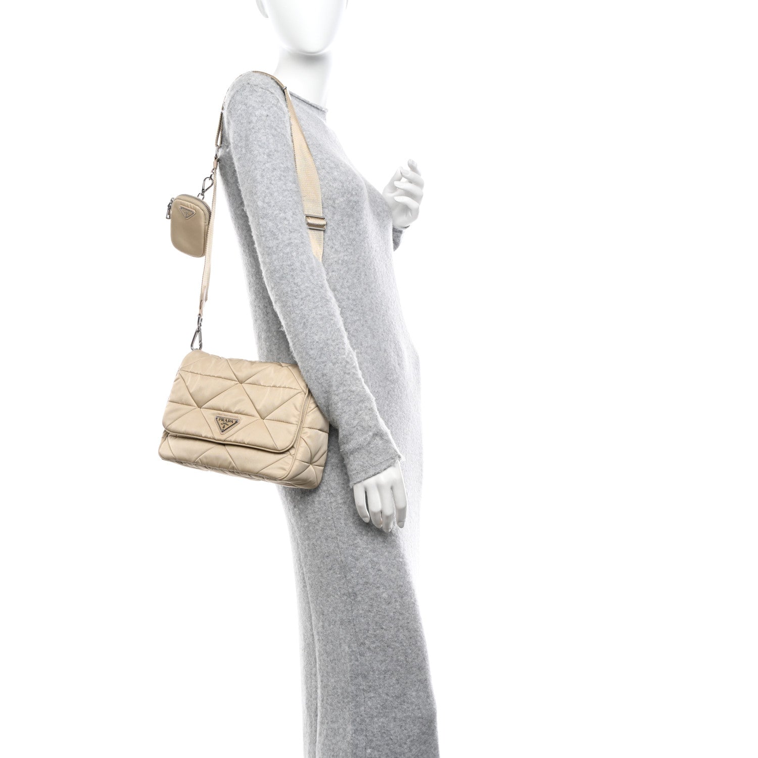 Prada Re-Nylon Quilted Padded Flap Shoulder Bag Deserto 2 of 10