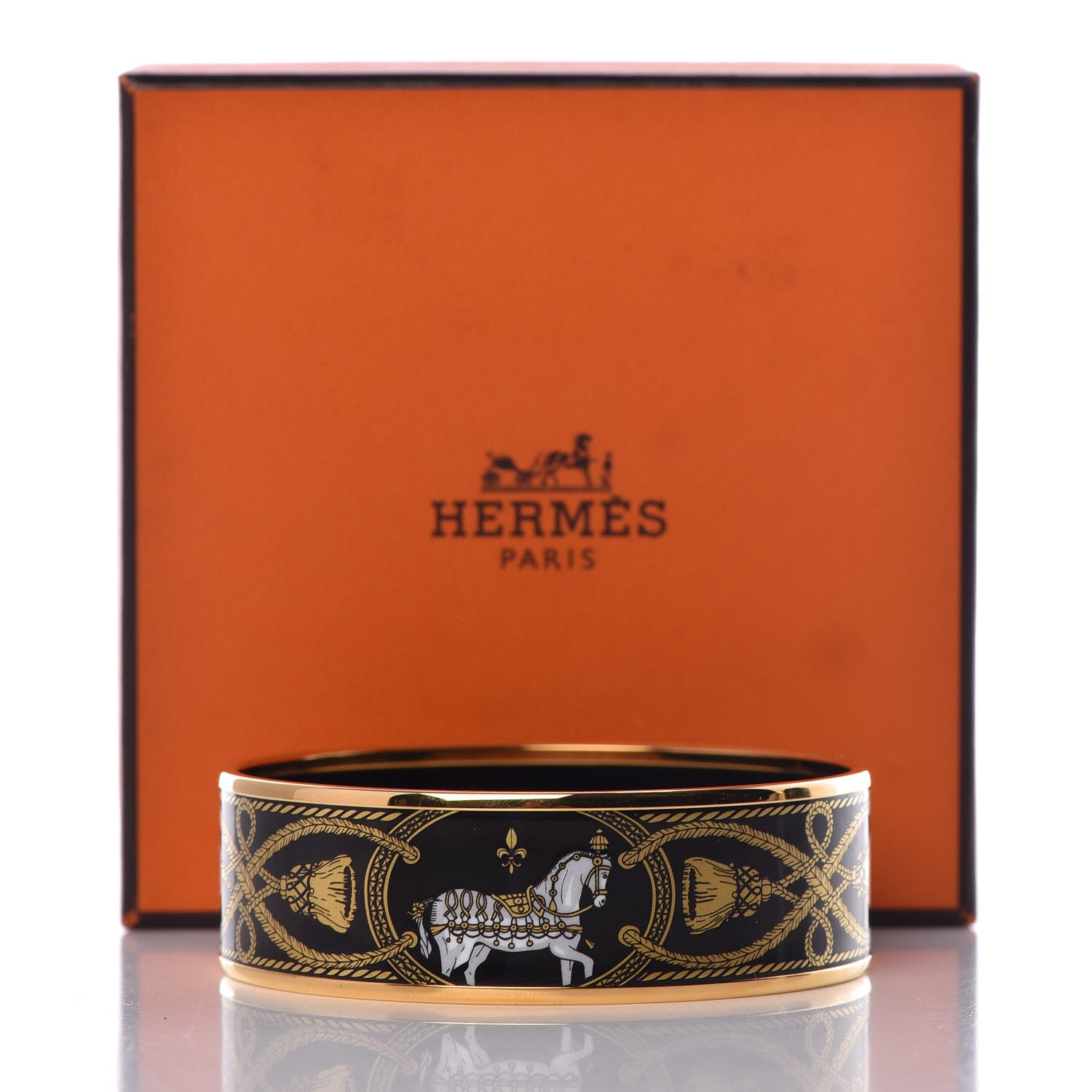 Hermes Enamel Printed Wide Grand Apparat Bracelet 62 Black 6 of 6