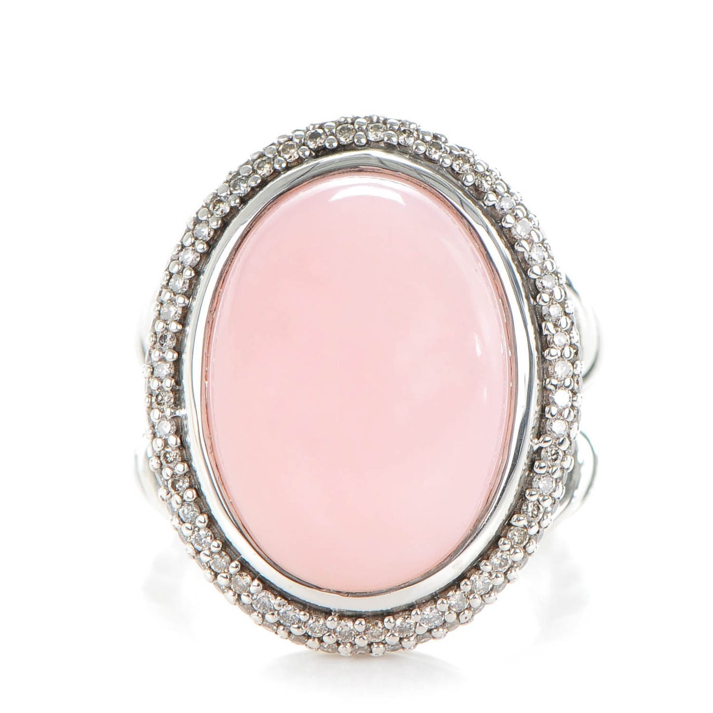 Sterling Silver Pink Agate Diamond Signature Oval Ring 6