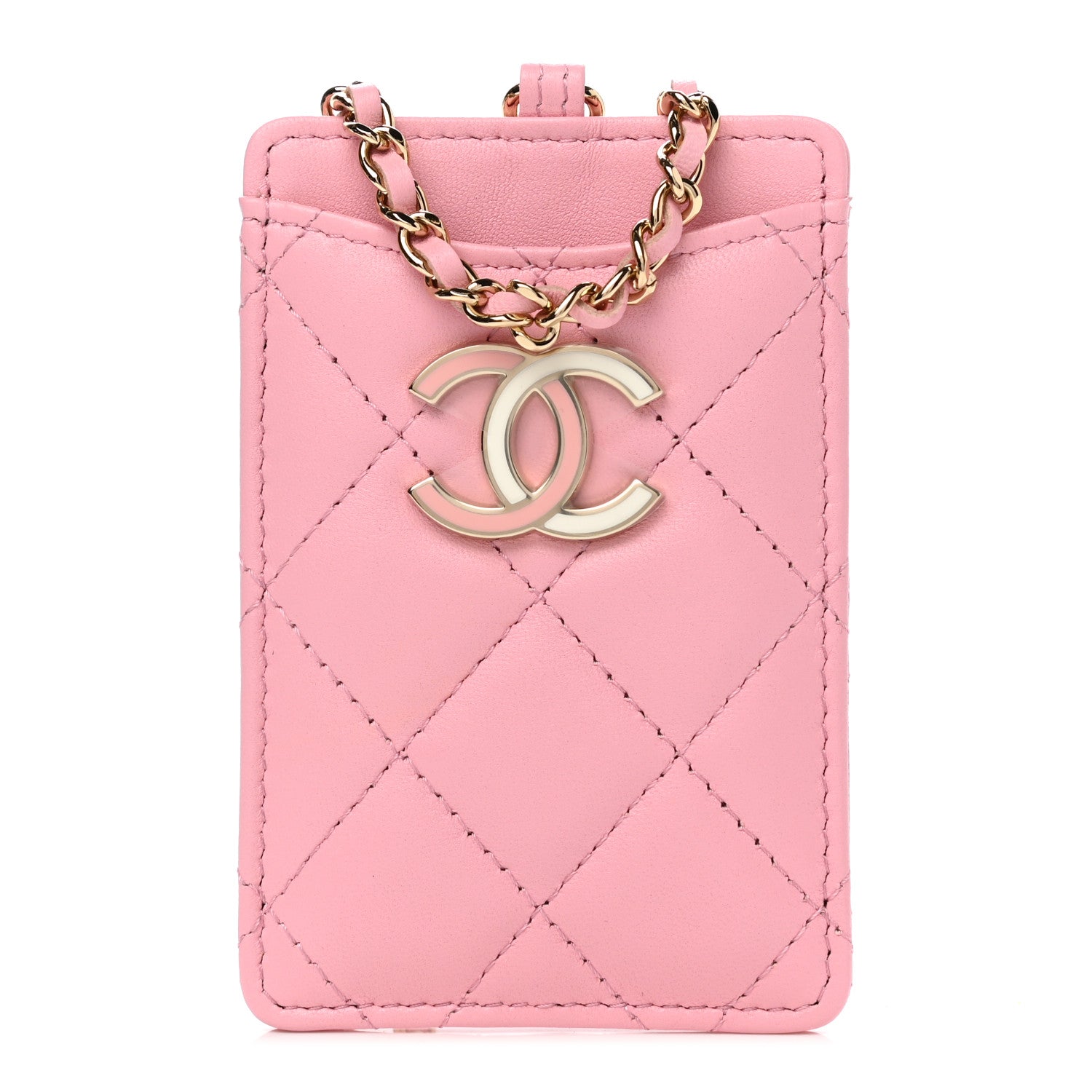 Chanel Lambskin Quilted Chanel Card Holder On Chain Pink 1 of 8