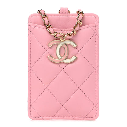 Chanel Lambskin Quilted Chanel Card Holder On Chain Pink 1 of 8
