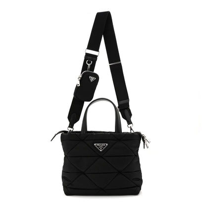 Prada Re-Nylon Nappa Triangle Quilted Padded Double Handled Zip Pocket Tote Black 1 of 11