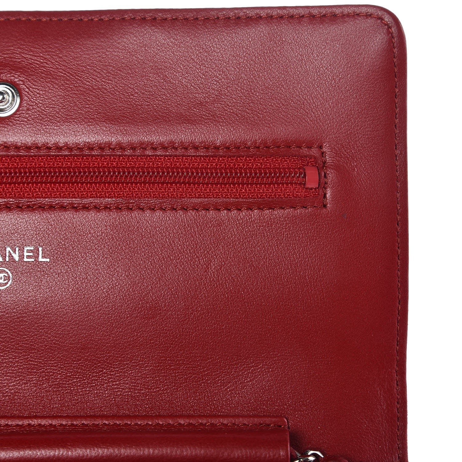 Chanel Lambskin Quilted Wallet On Chain WOC Red 9 of 11