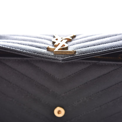 Saint Laurent Grain De Poudre Matelasse Chevron Monogram Flap Wallet Black 10 of 12