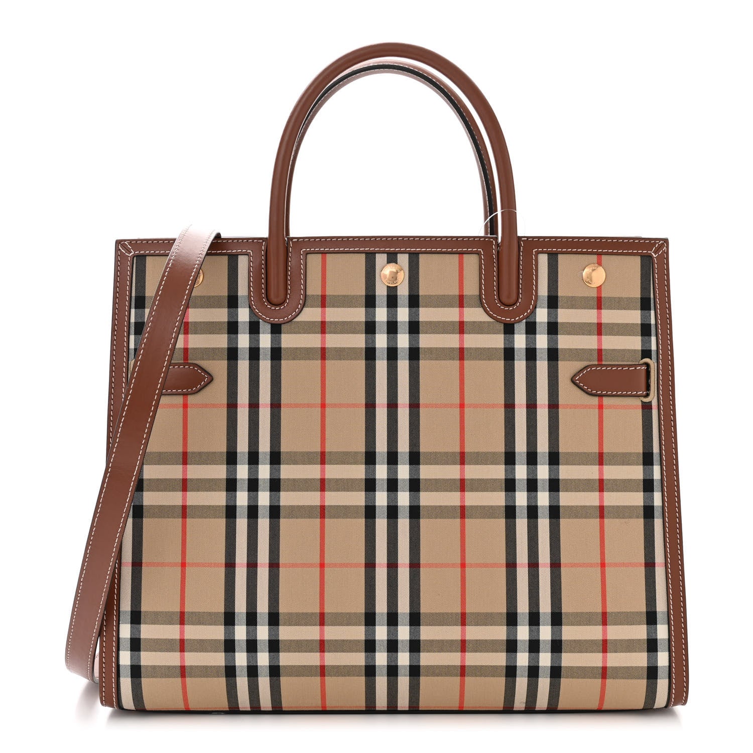 Burberry Calfskin Vintage Check Two Handle Title Bag Archive Beige 1 of 9