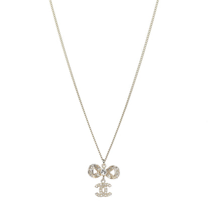 Chanel Metal Crystal CC Bow Drop Necklace Gold 1 of 4