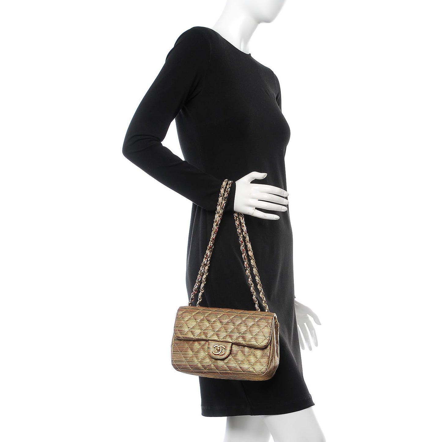 Metallic Sheepskin Thin Striped Small Single Flap Multicolor Gold
