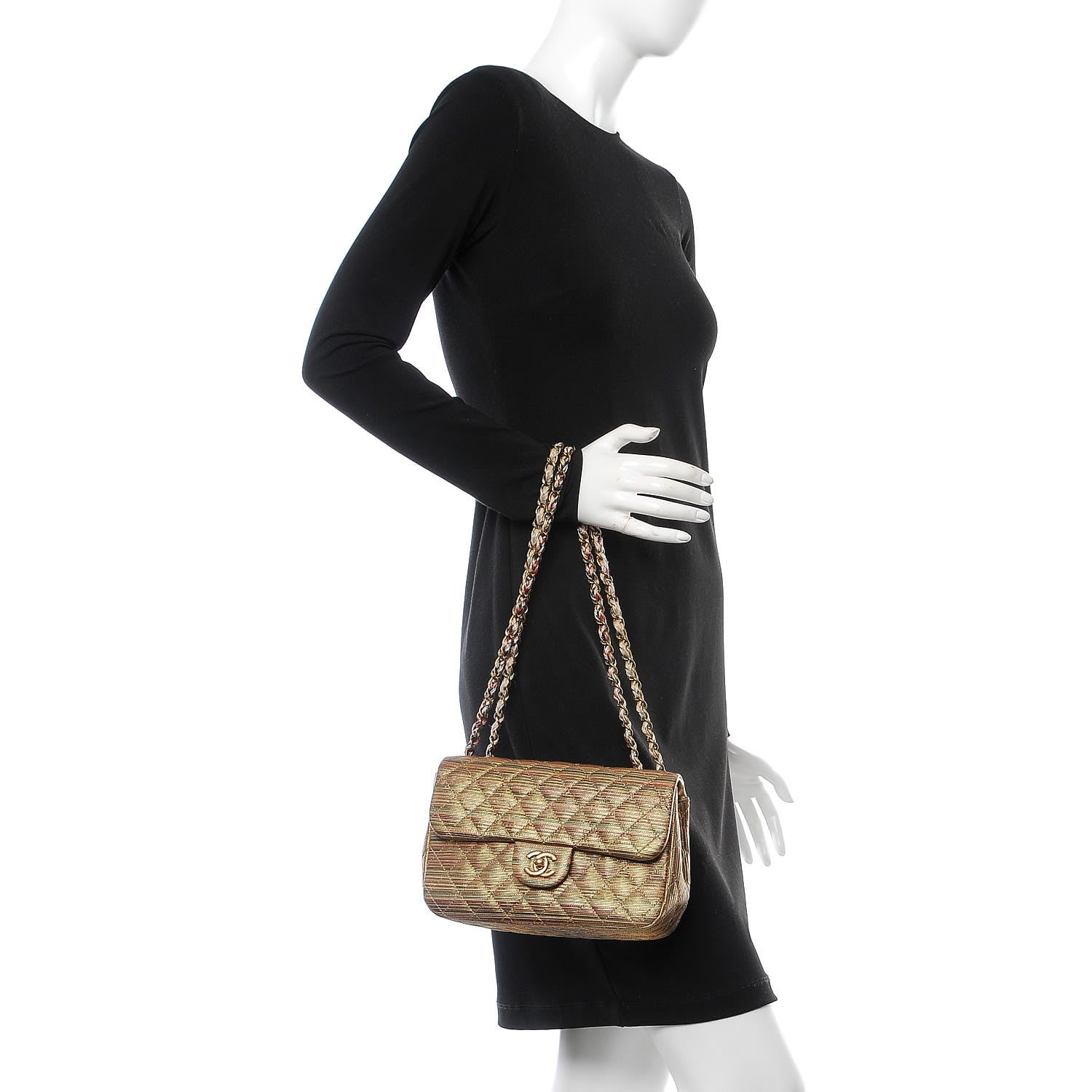 Chanel Metallic Sheepskin Thin Striped Small Single Flap Multicolor Gold 3 of 8