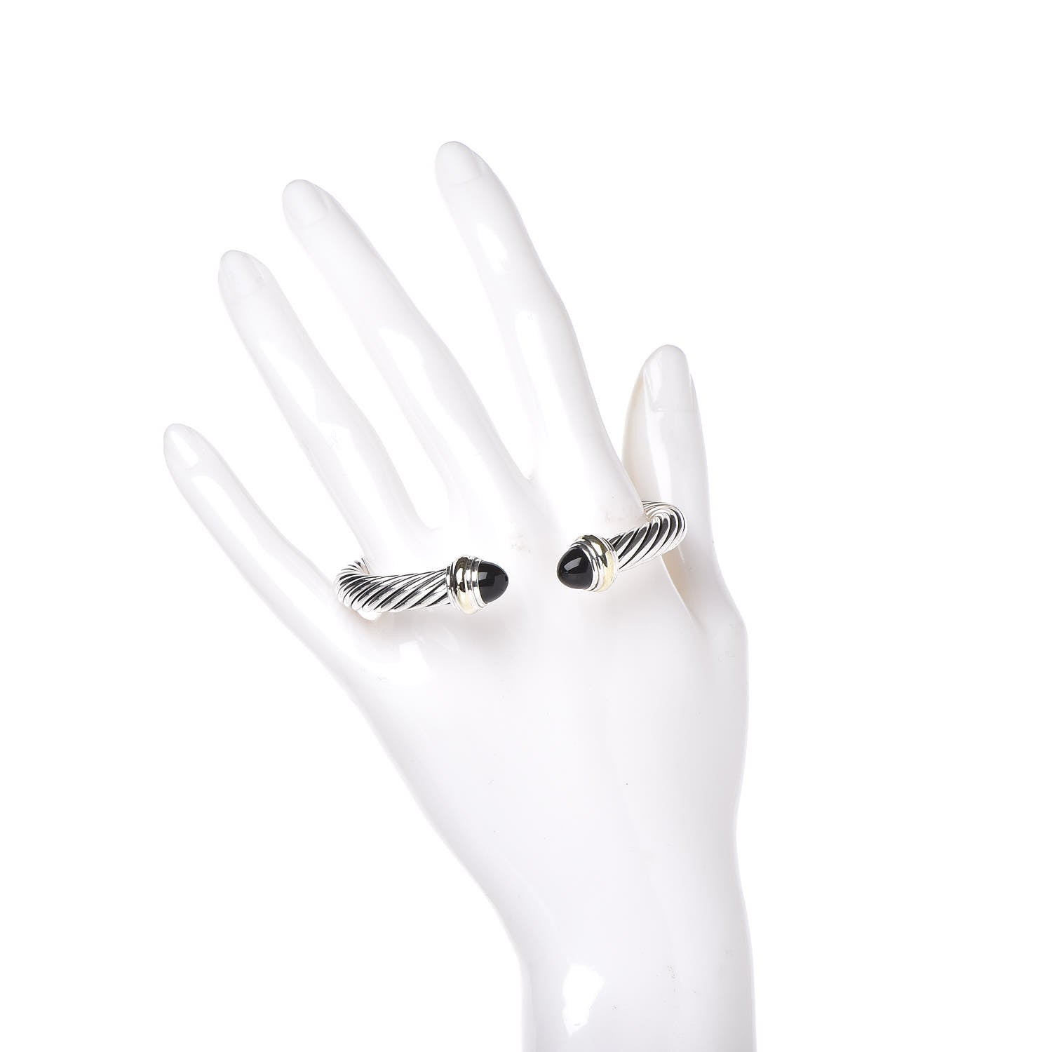 David Yurman Sterling Silver 14K Yellow Gold Black Onyx 7mm Cable Classics Bracelet 2 of 5