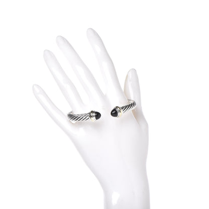 David Yurman Sterling Silver 14K Yellow Gold Black Onyx 7mm Cable Classics Bracelet 2 of 5