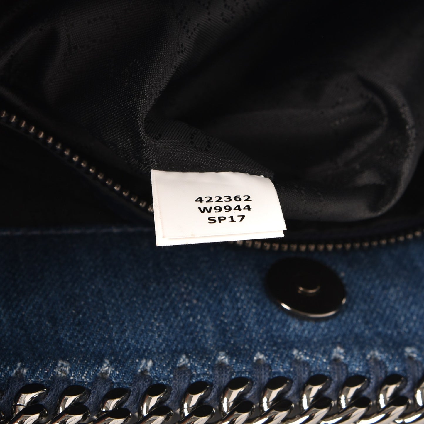 Eco Denim Chevron Quilted Falabella East West Shopper Tote Blue