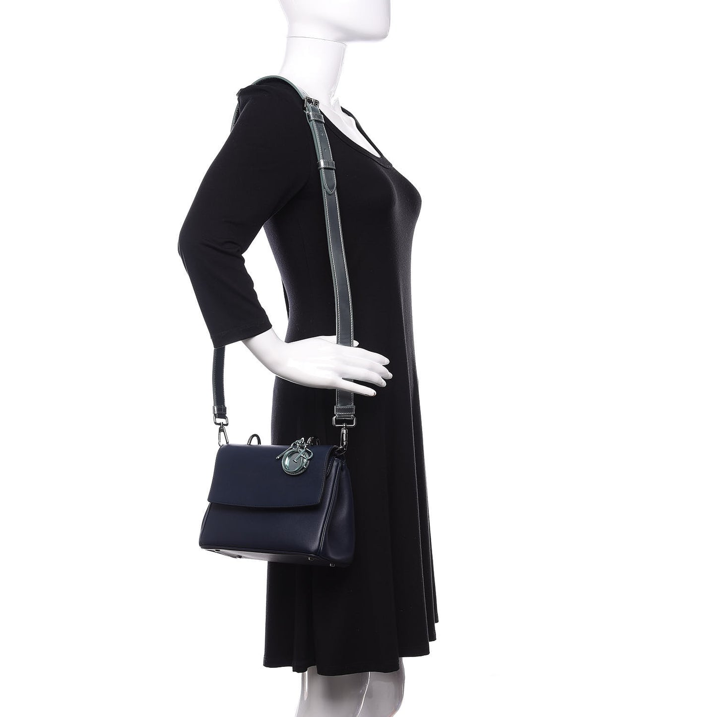 Metallic Patent Smooth Calfskin Mini Be Dior Flap Navy Light Blue