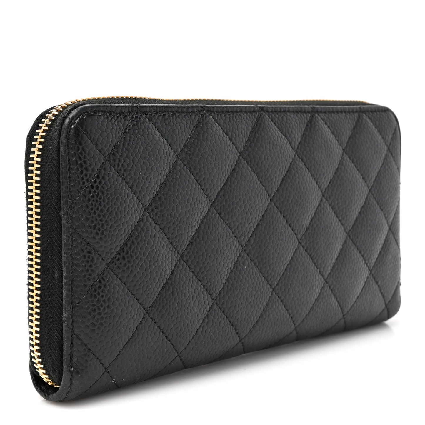 Caviar Quilted Large Gusset Zip Around Wallet Black