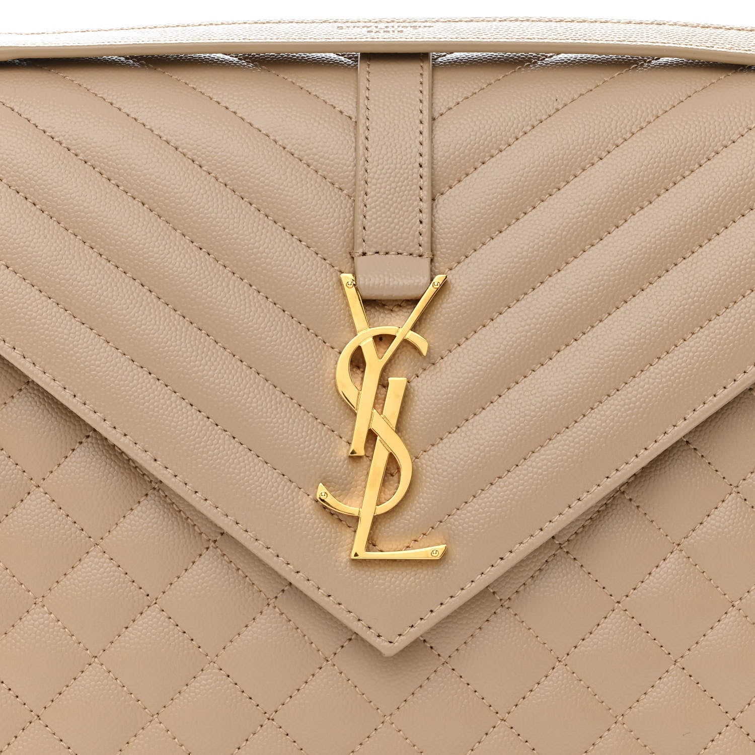 Saint Laurent Grain De Poudre Mixed Matelasse Large Triquilt Monogram Satchel Dark Beige 8 of 10