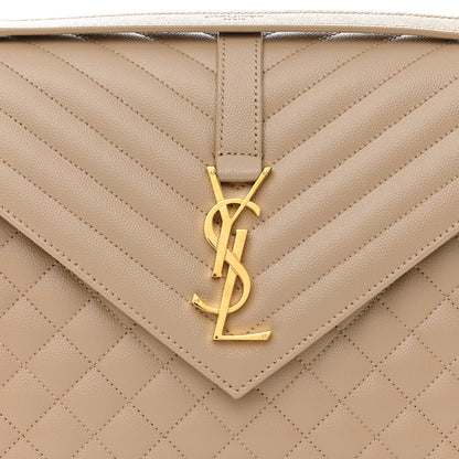 Saint Laurent Grain De Poudre Mixed Matelasse Large Triquilt Monogram Satchel Dark Beige 8 of 10