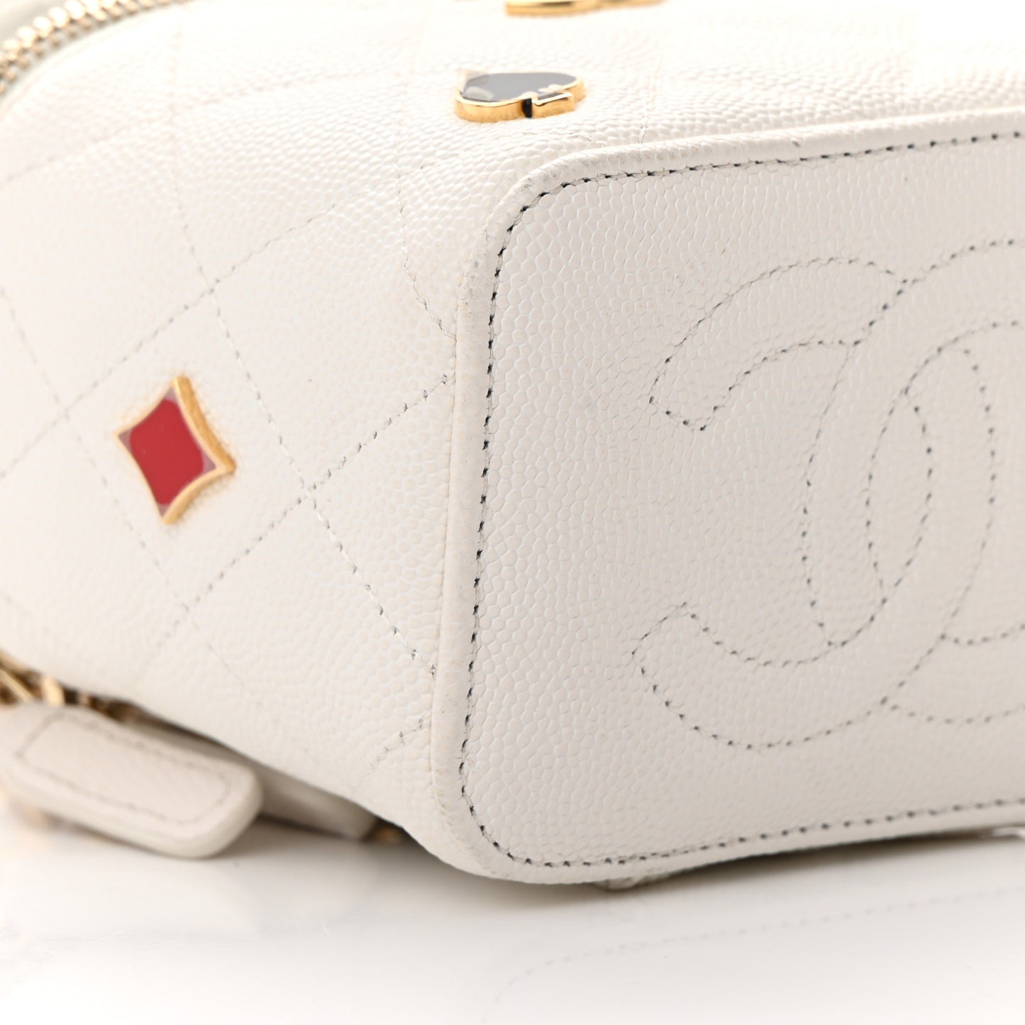 Caviar Quilted Enamel Coco Casino Mini Vanity Case With Chain White