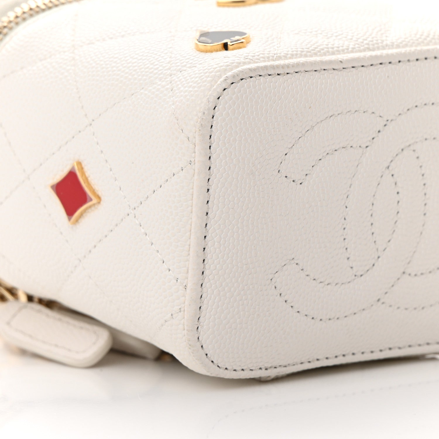 Chanel Caviar Quilted Enamel Coco Casino Mini Vanity Case With Chain White 9 of 17