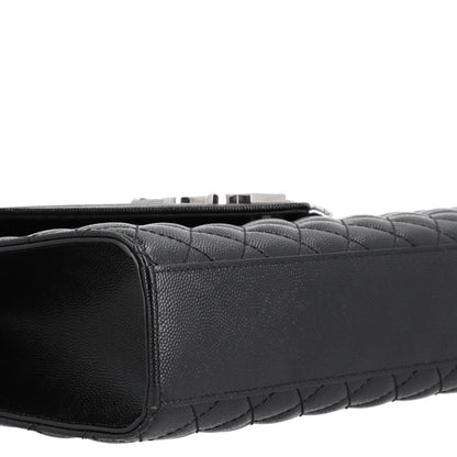 Saint Laurent Grain De Poudre Textured Mixed Matelasse Large Triquilt Monogram Satchel Black 10 of 11