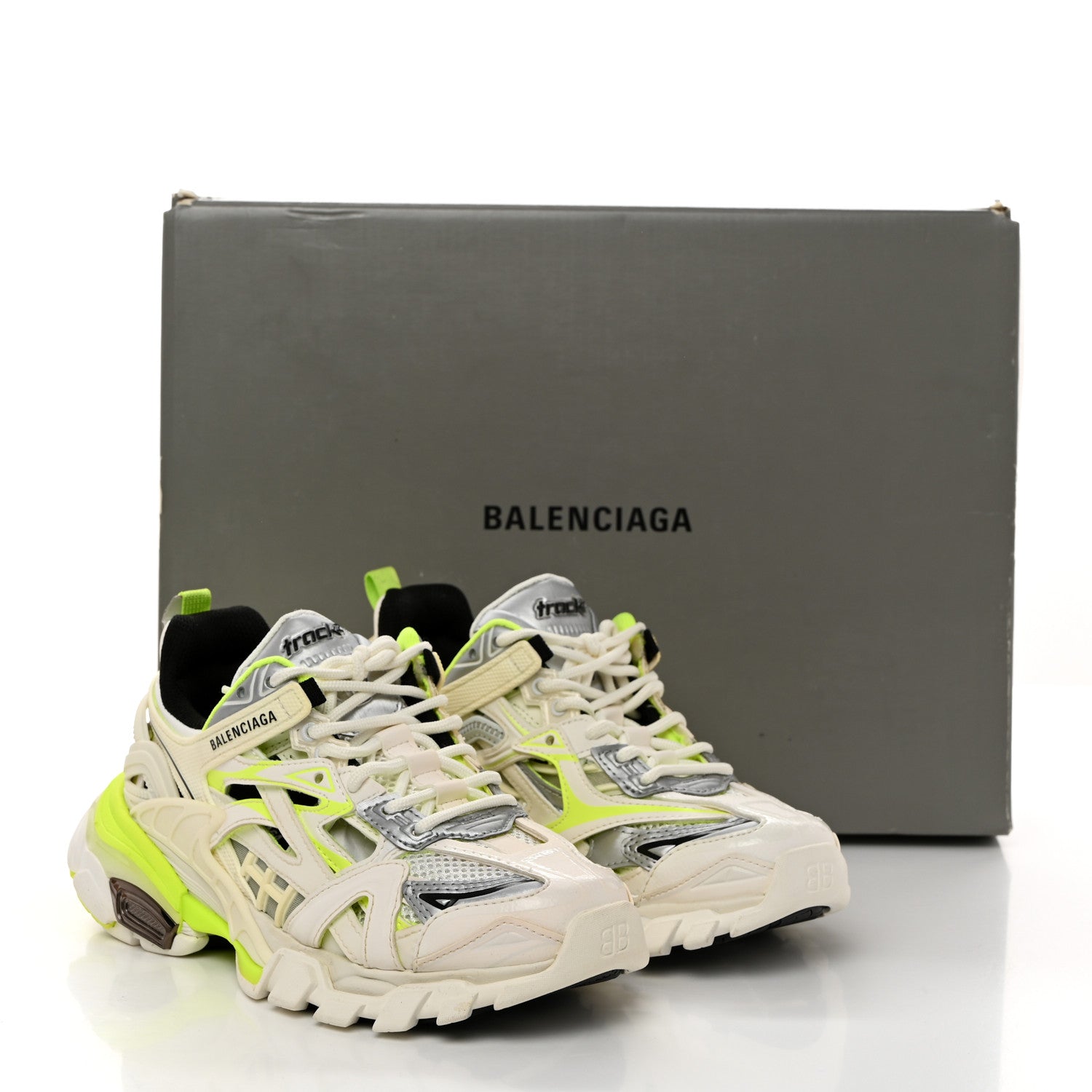 Balenciaga Rubber Mesh Bi-Color Womens Track.2 Open Sneakers 35 White Fluo Yellow 9 of 9