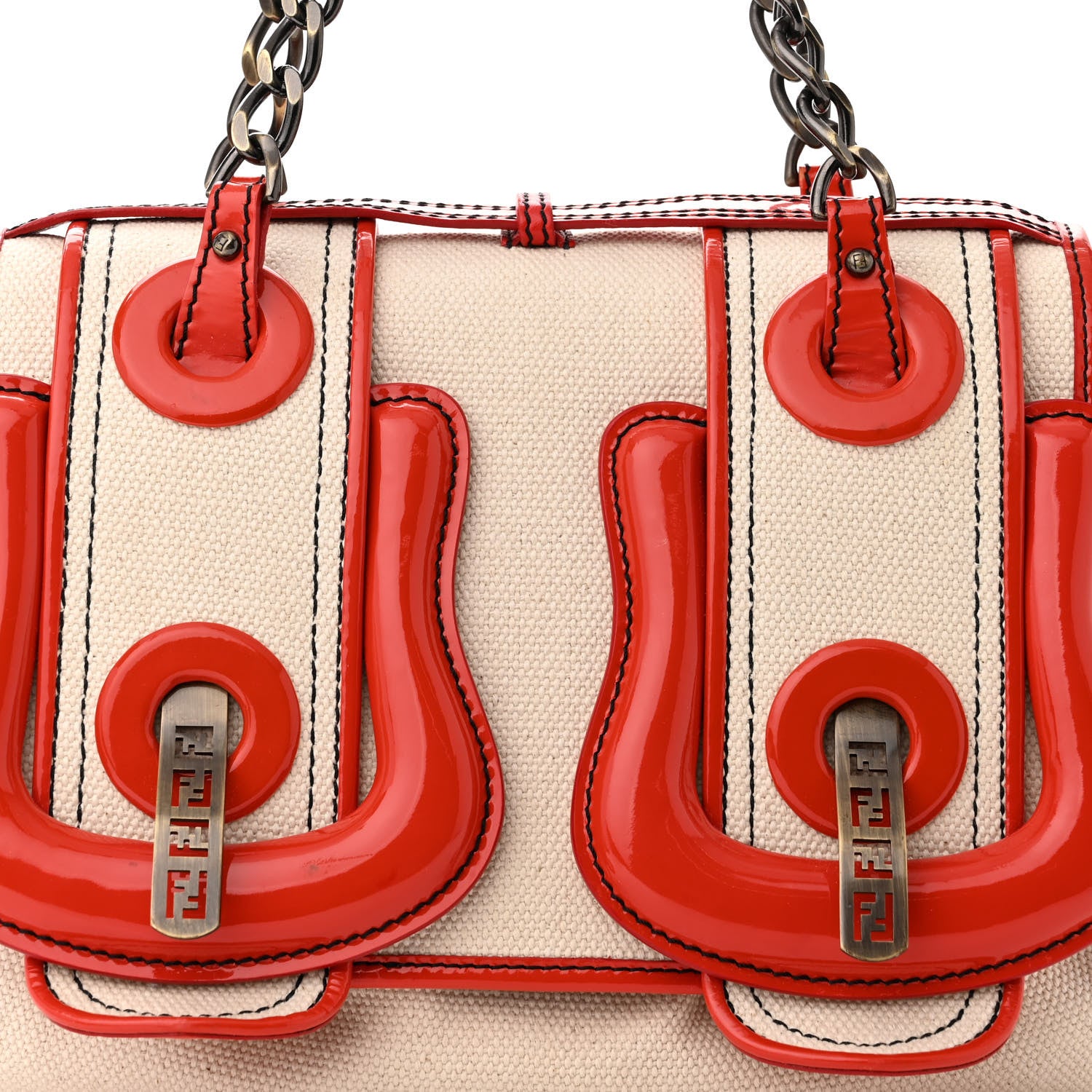 Fendi Canvas Patent B Bag Corda Red 7 of 13