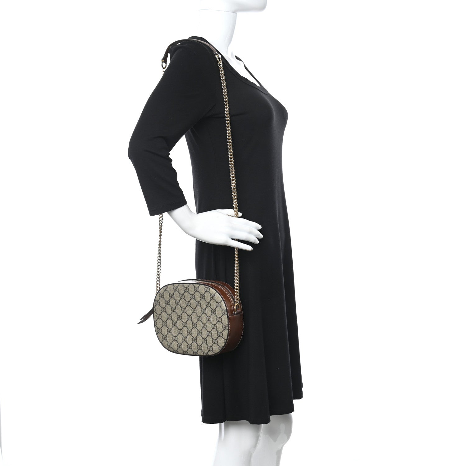 Gucci GG Supreme Monogram Cuoio Toscano Mini Chain Shoulder Bag Beige Ebony Cuir 2 of 11