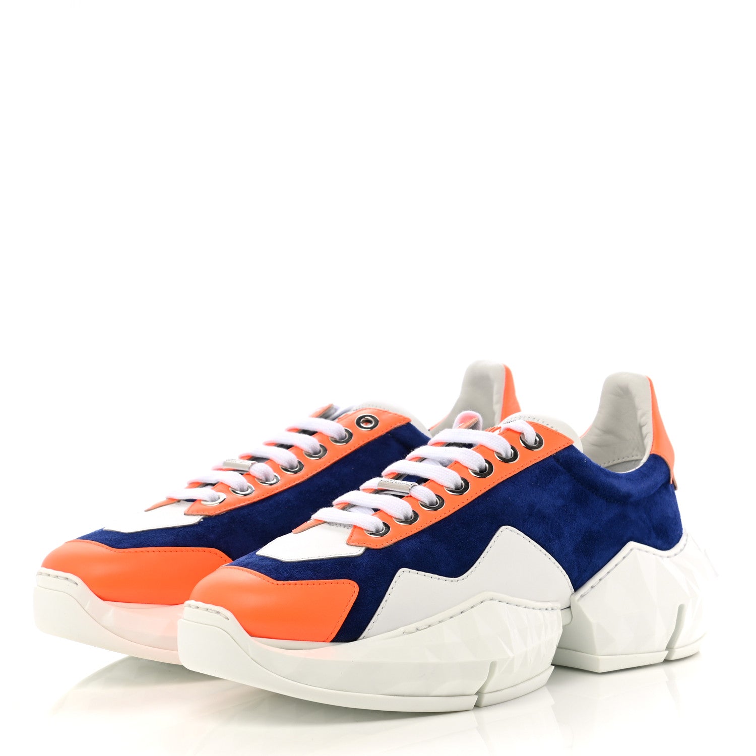 Jimmy Choo Suede Calfskin Diamond Low Top Sneaker 40 Cobalt Neon Orange 3 of 8