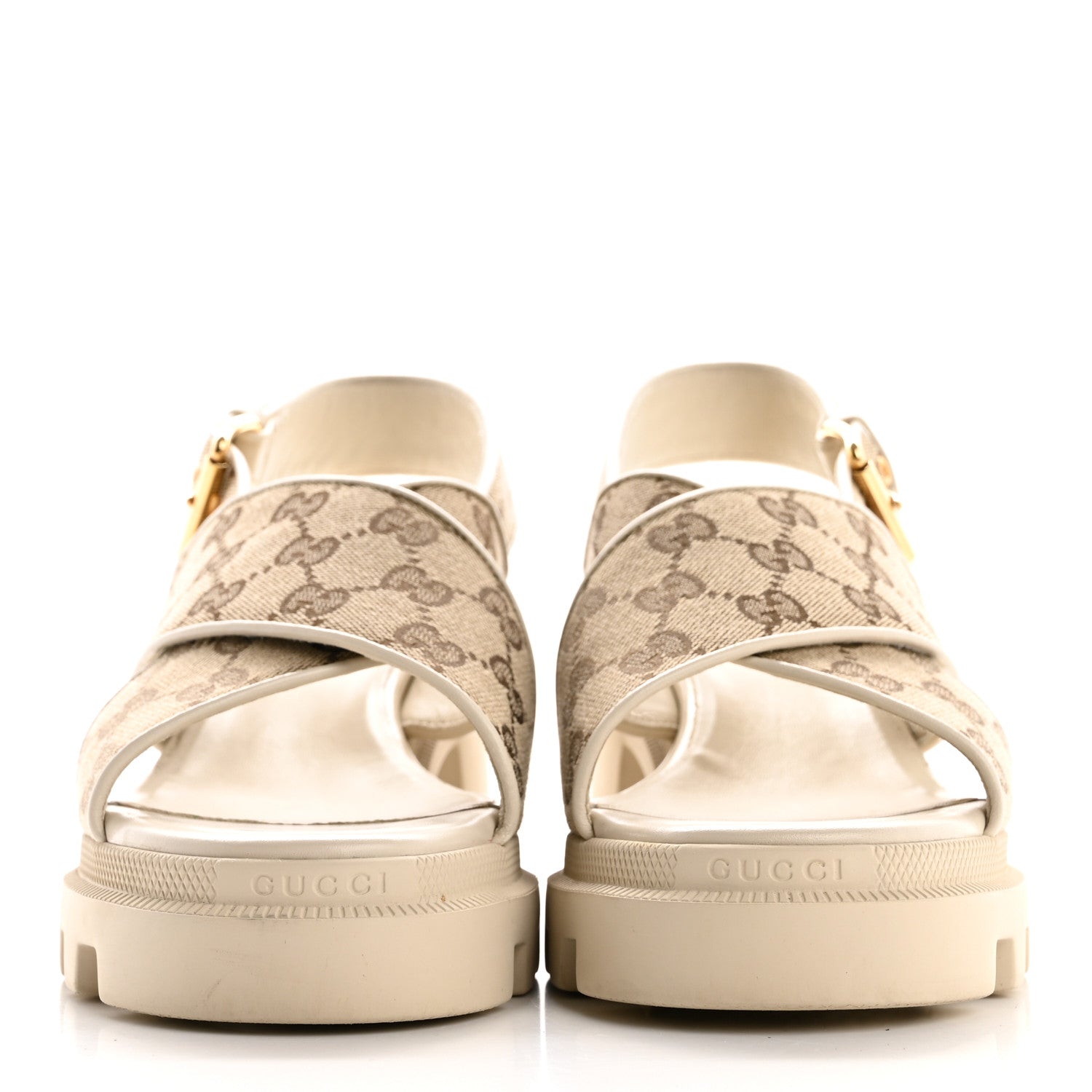 Gucci Monogram Granada Kid Trip 40/72mm Lug Sole Sandals 40.5 Beige Ebony Mystic White 3 of 13