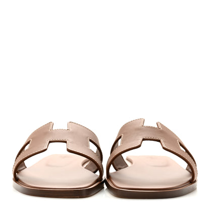 Hermes Box Calfskin Oran Sandals 37.5 Gold 3 of 10