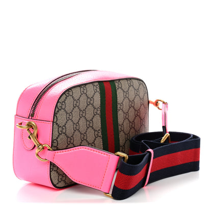 Gucci GG Supreme Monogram Textured Dollar Calfskin Web Ophidia Small Crossbody Bag Beige Ebony Fuchsia 3 of 10