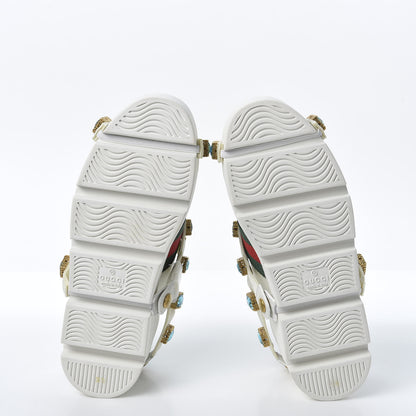 Gucci Calfskin Removable Crystals Bee Embroidered Womens Ace Platform Sneakers 35.5 White 5 of 10