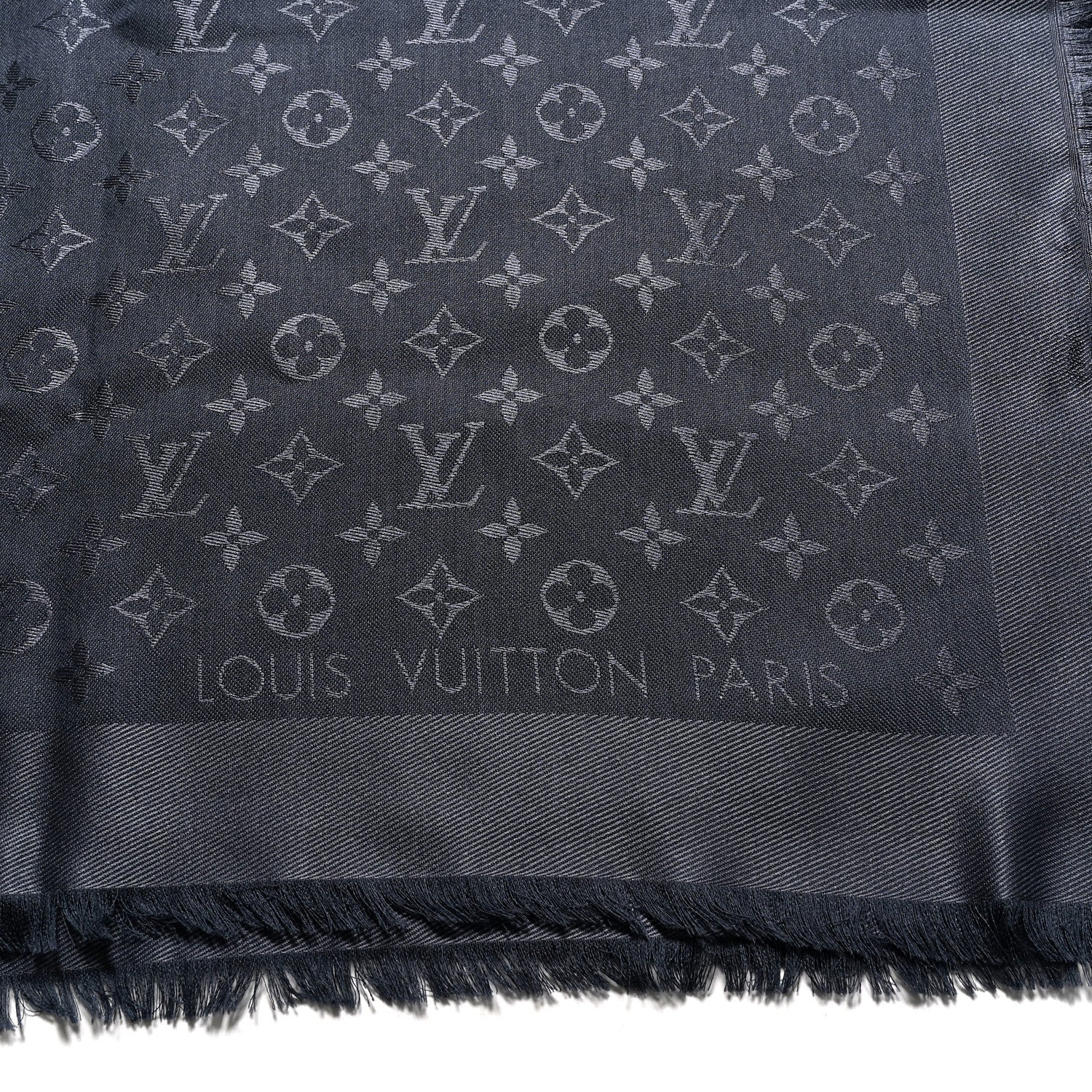 Louis Vuitton Silk Lurex Wool Monogram Shine Shawl Carbone 2 of 4