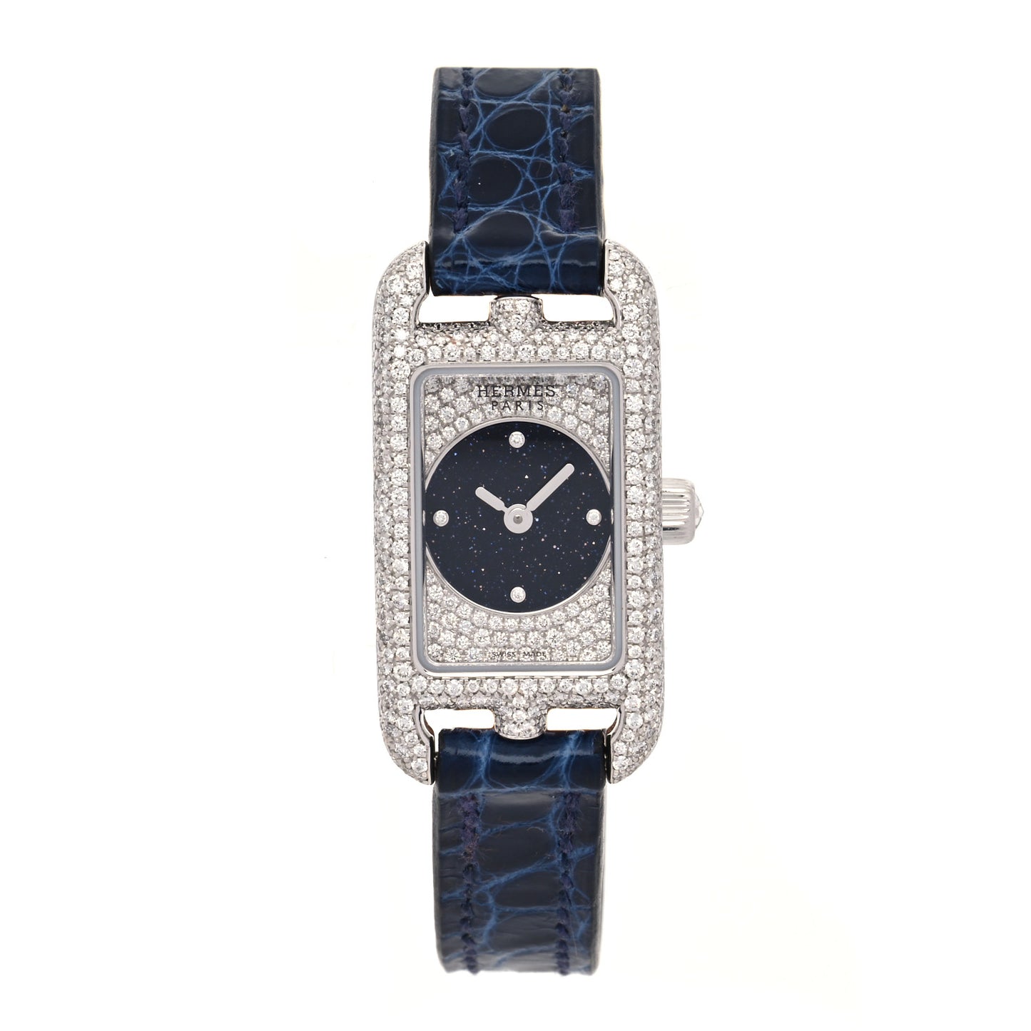 18K White Gold Alligator Diamond Aventurine 17mm Nantucket Quartz Watch Bleu Saphir