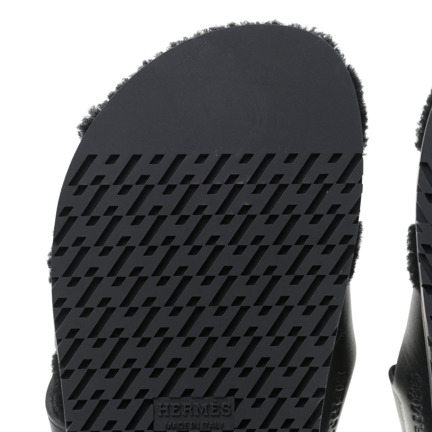 Hermes Calfskin Woolskin Womens Chypre Sandals 37 Black 7 of 10