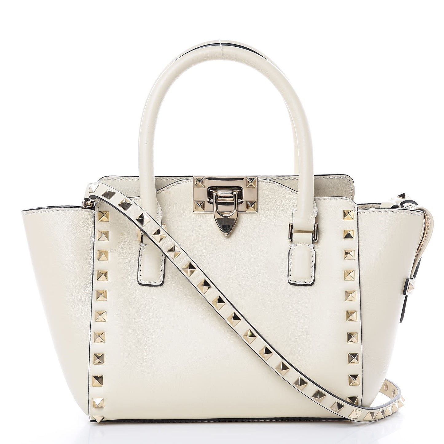 Vitello Mini Rockstud Double Handle Tote Ivory