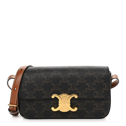 Celine Canvas Calfskin Triomphe Shoulder Bag Tan 1 of 11